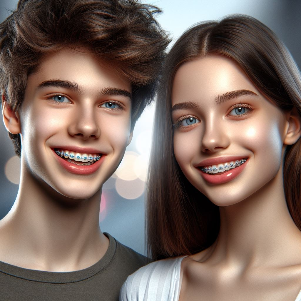 brackets with teenagers smile in braces treatment
