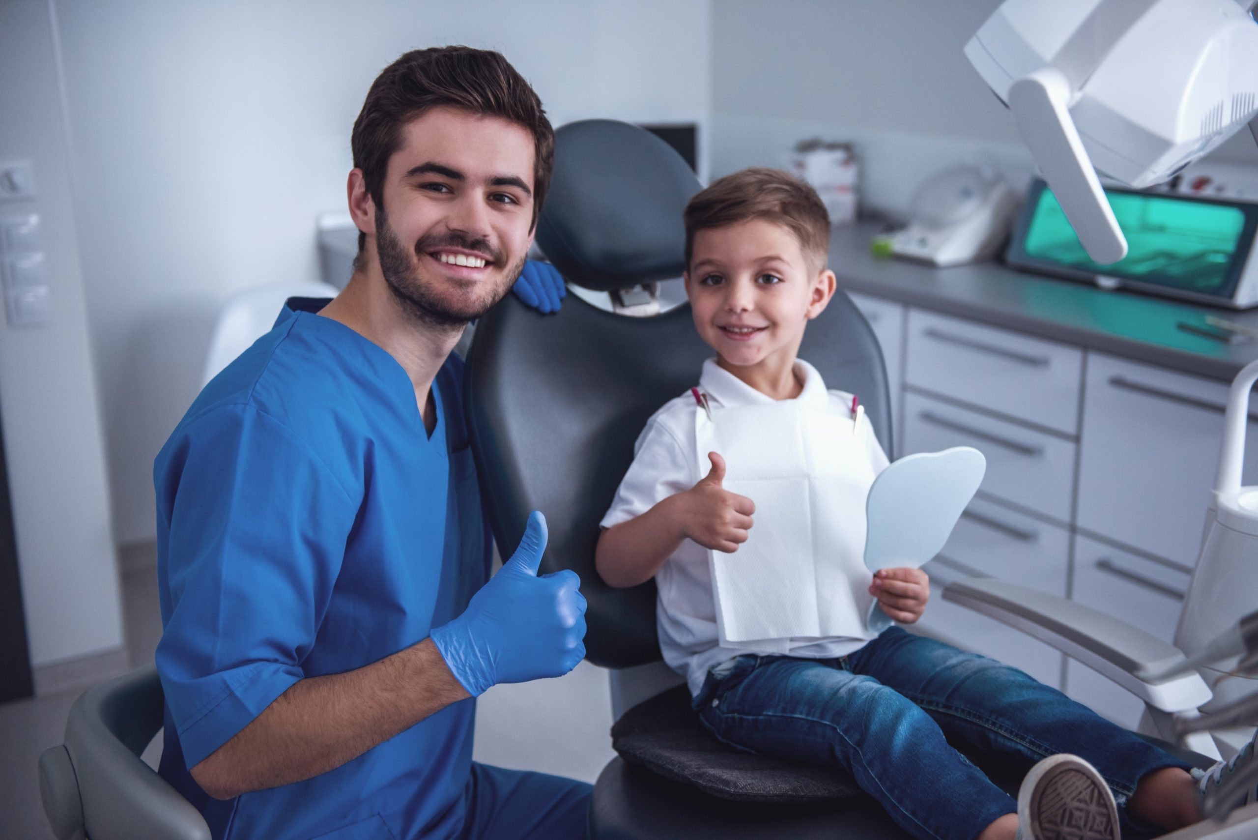 Little boy at the orthodontist for braces treatment