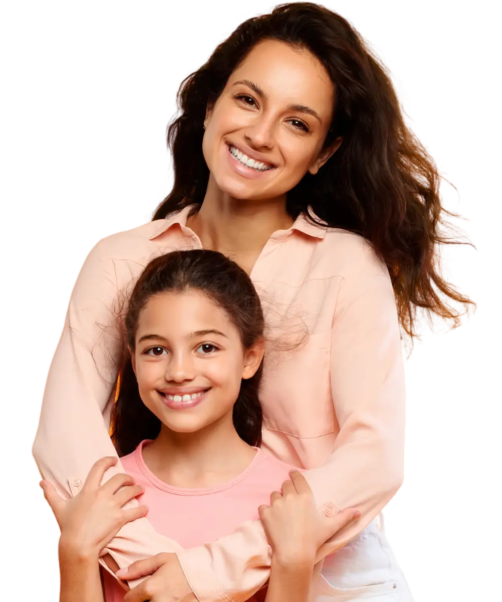 smiling mother embracing daughter