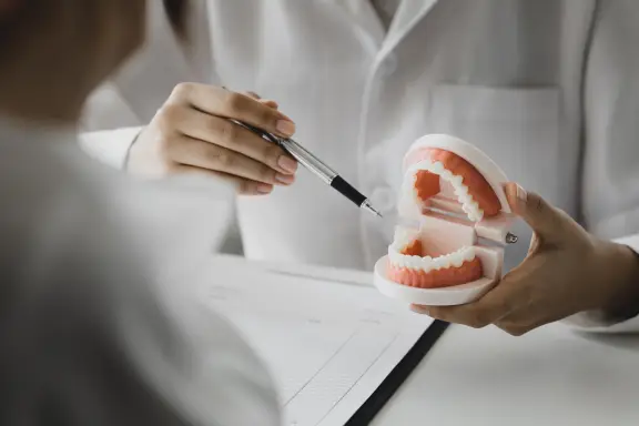 An consultation for Invisalign treatment with a dental model