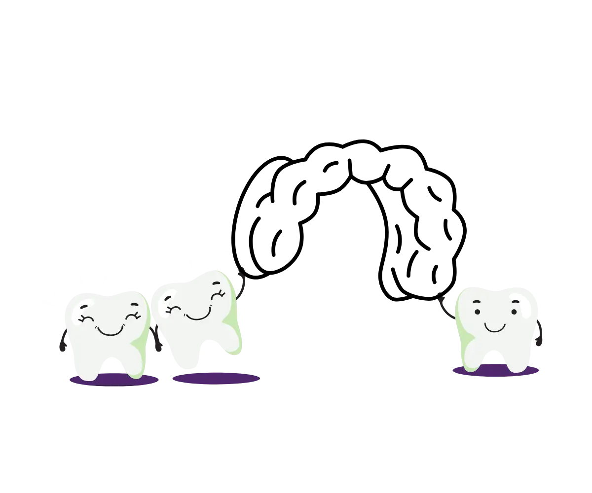 cartoon teeth holding up a clear essix retainer