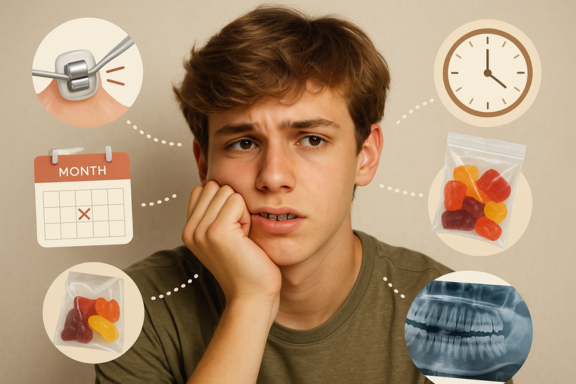 male teenager making treatment longer with his braces