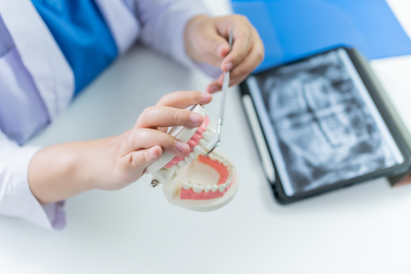 orthodontist explaining the orthodontic treatment process to a patient