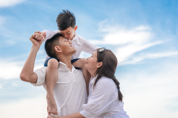 family with a young kid waiting for invisalign