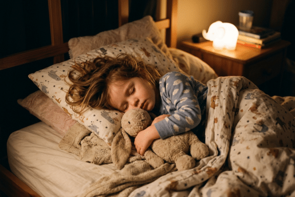 young girl asleep with her bunny after she stopped thumb sucking