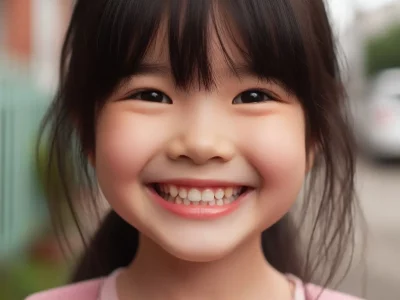 a young girl smiling after she had a palate expander to make room for front teeth